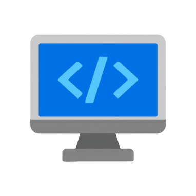 Ikona počítačové obrazovky zobrazující symbol programování.